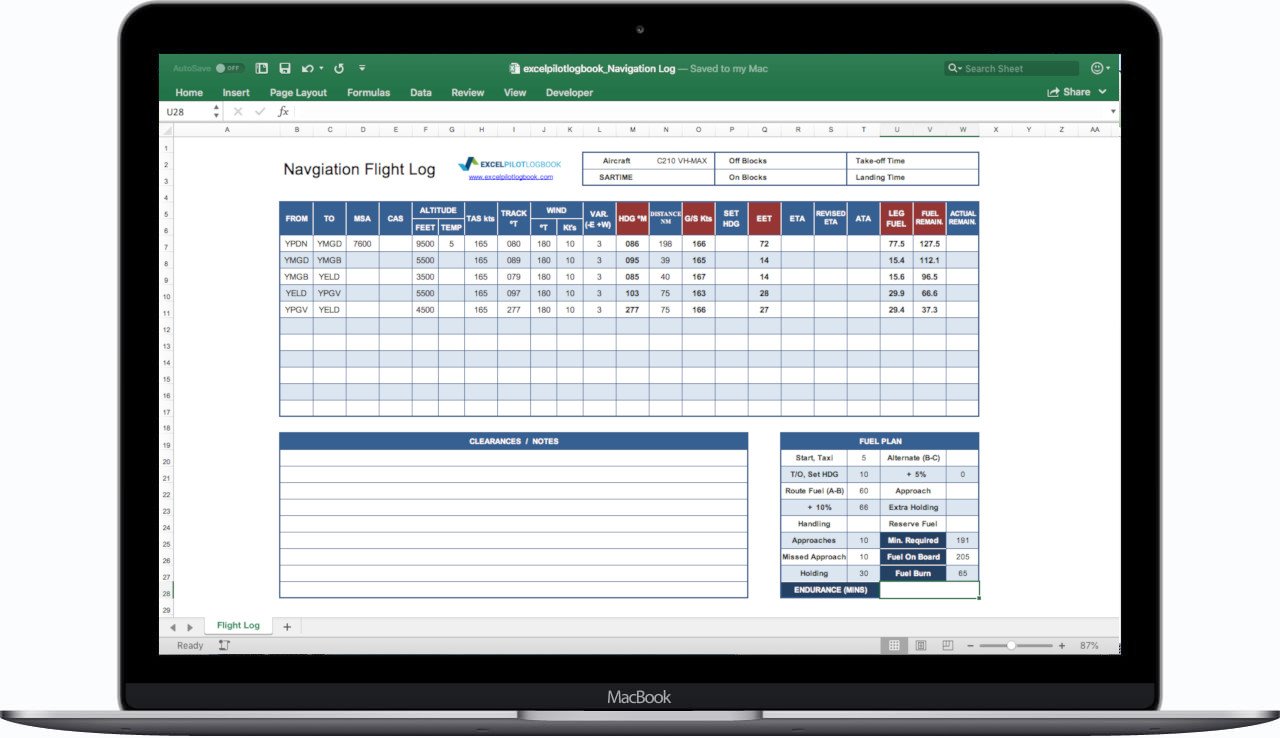 how to print a pilot logbook excel